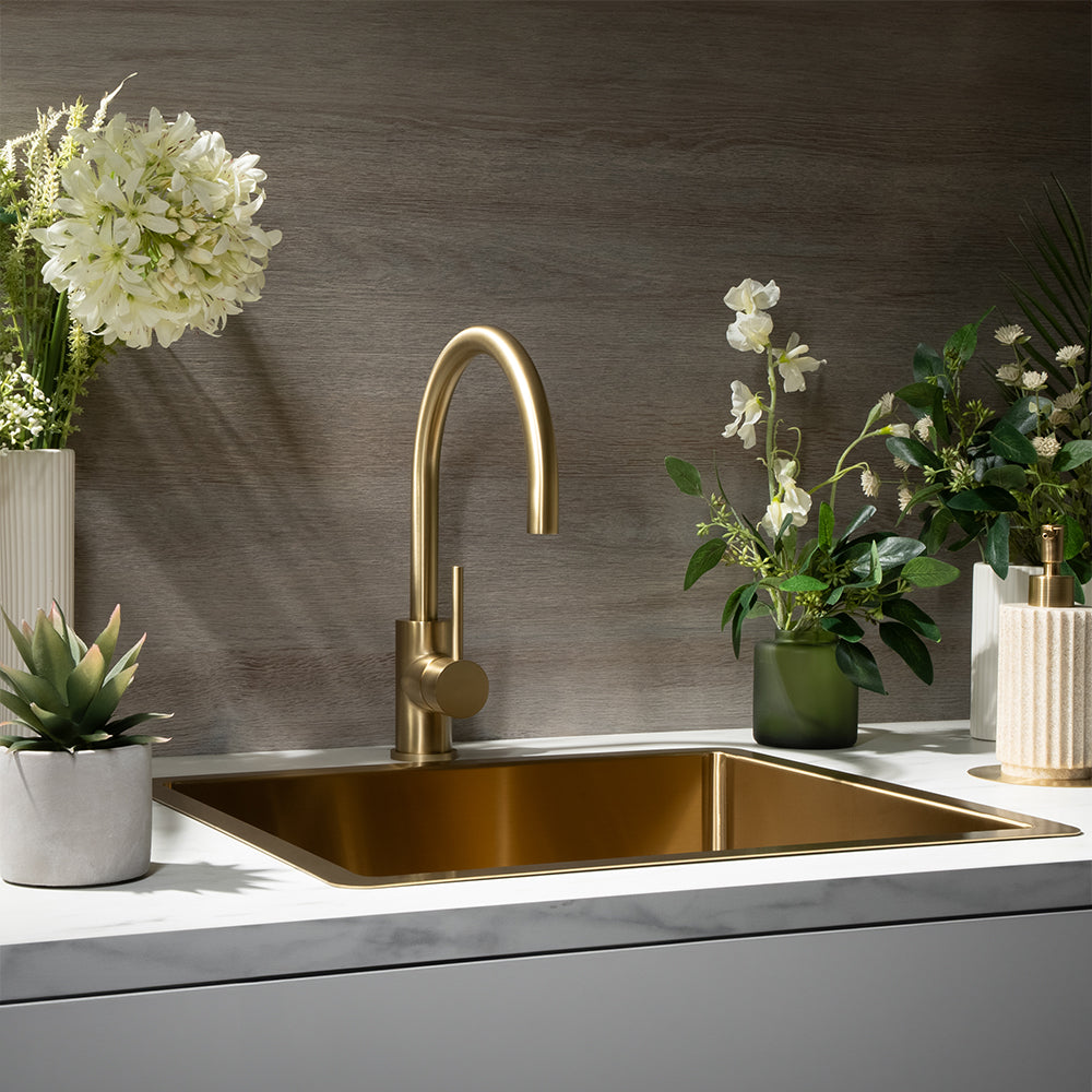 Ashanti Brushed Brass Gold Gooseneck Mixer