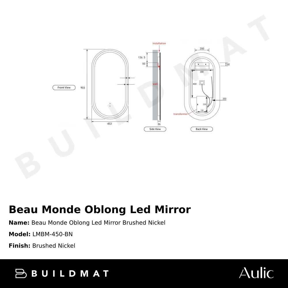 Beau Monde Oblong Pill LED Mirror Brushed Nickel