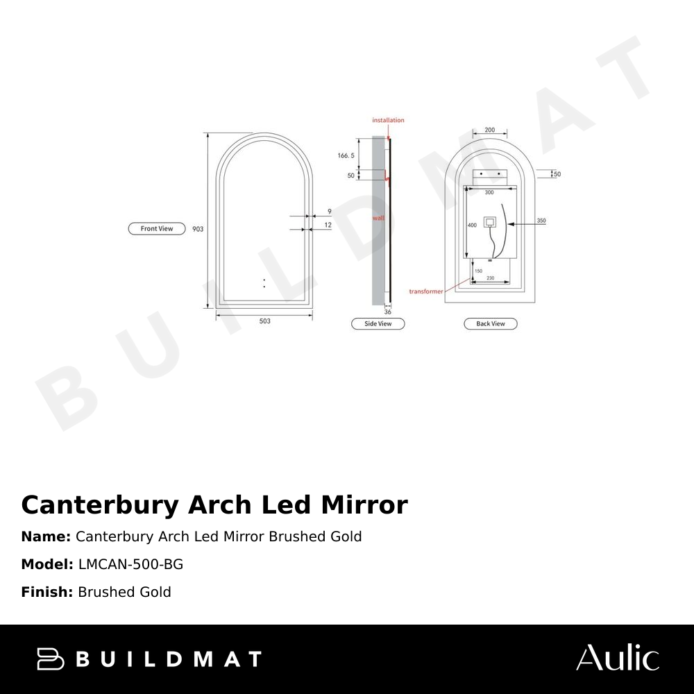 Canterbury Arch LED Mirror Brushed Gold