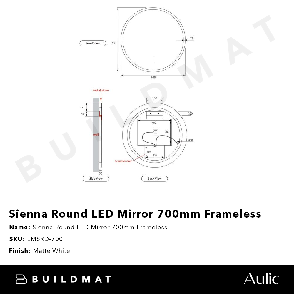 Sienna Round LED Mirror 700mm Frameless