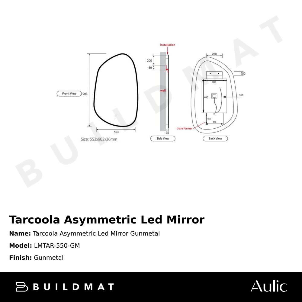 Tarcoola Asymmetric LED Mirror Gunmetal