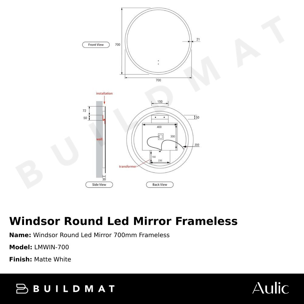 Windsor Round LED Mirror 700mm Frameless