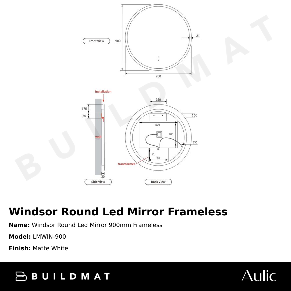 Windsor Round LED Mirror 900mm Frameless