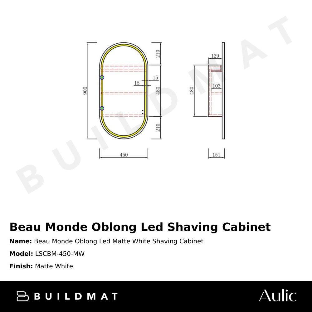 Beau Monde Oblong LED Matte White Shaving Cabinet