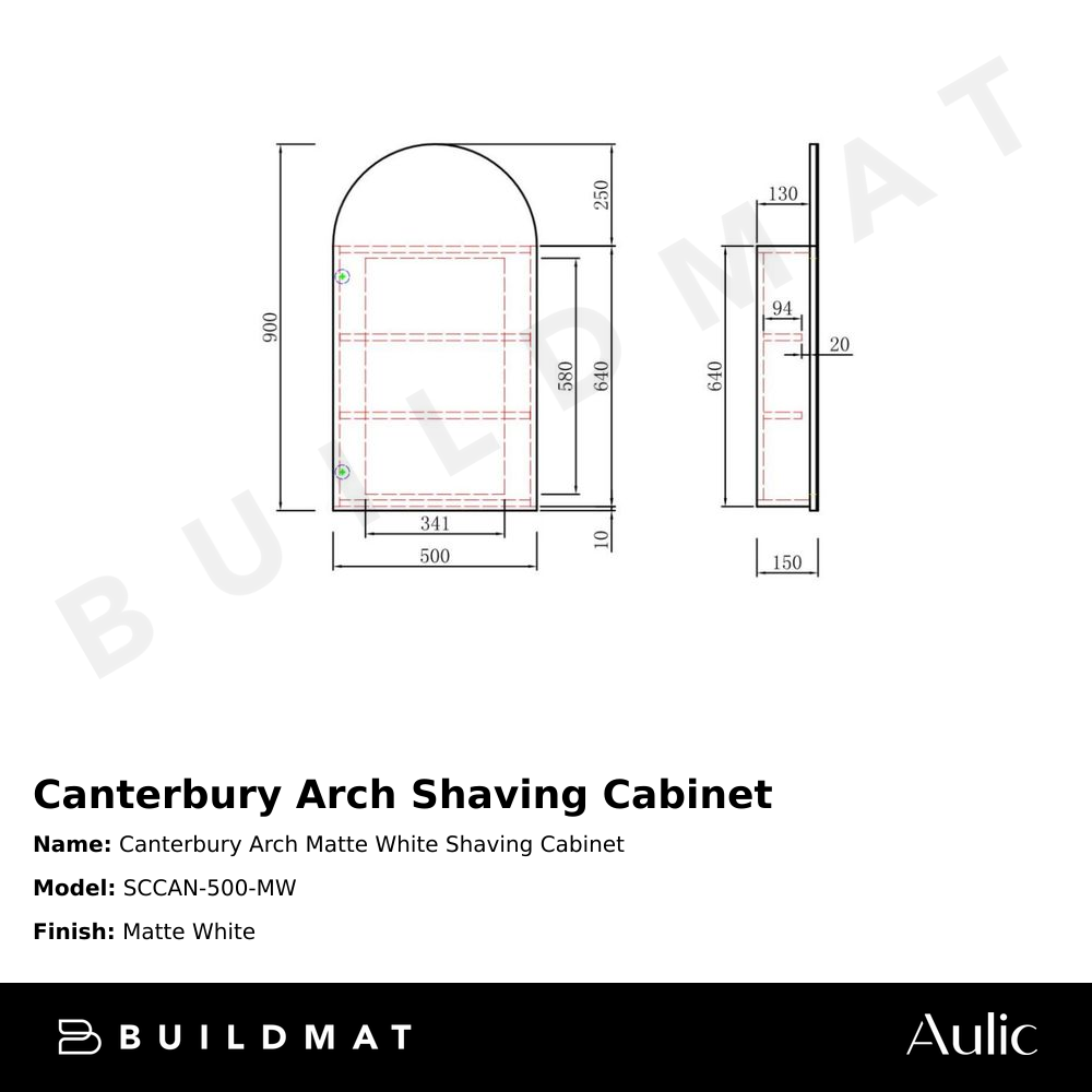 Canterbury Arch Matte White Shaving Cabinet