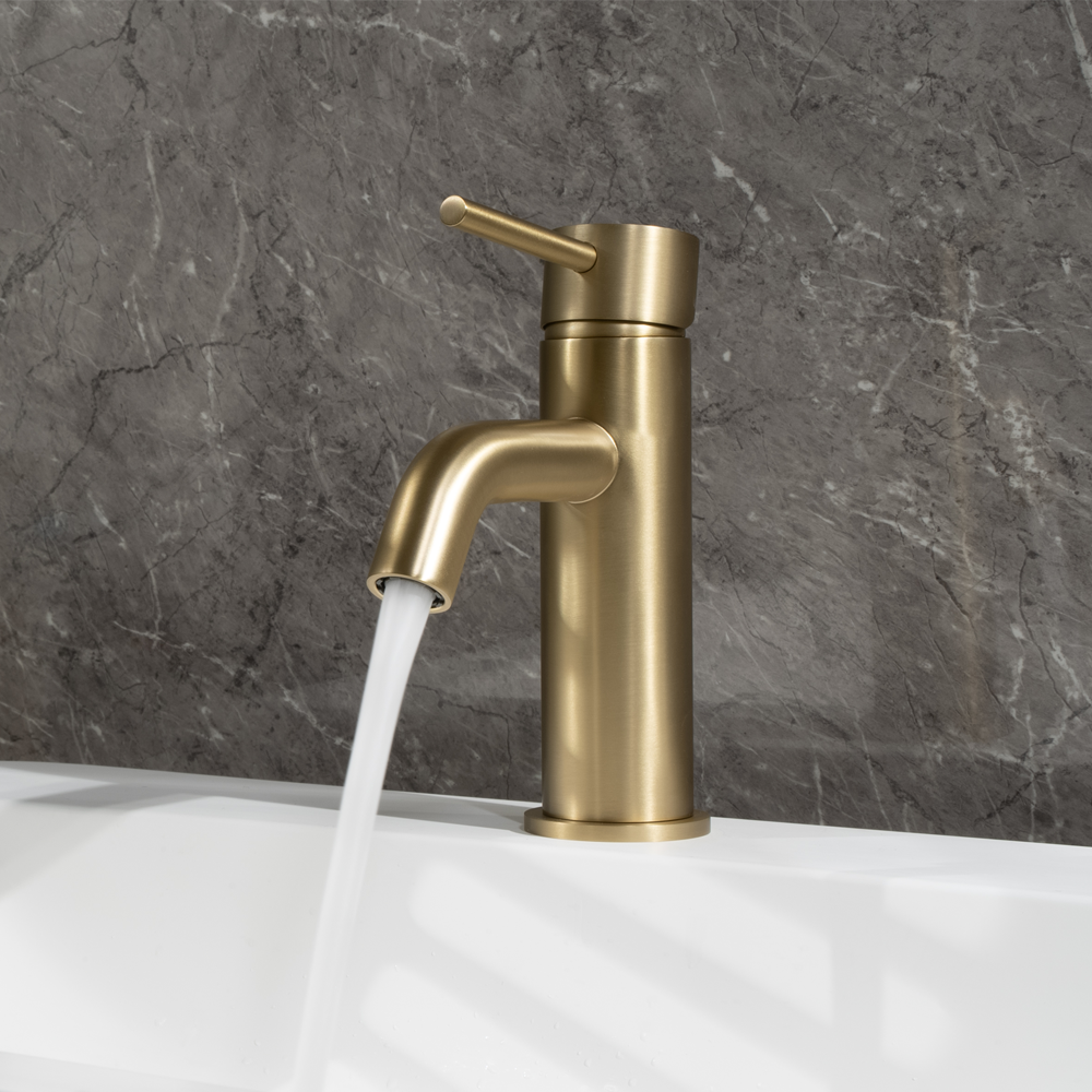 Mira Brushed Brass Gold Short Basin Mixer