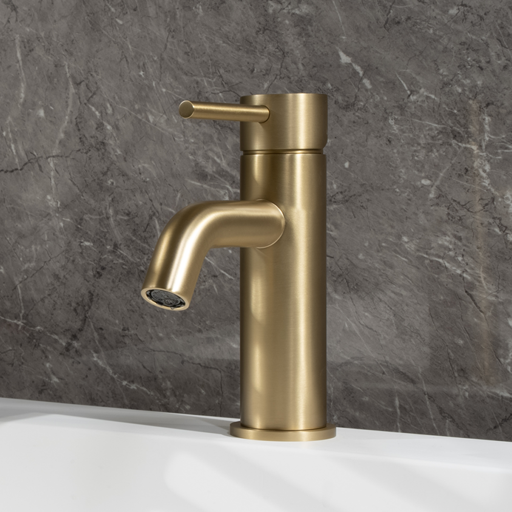 Mira Brushed Brass Gold Short Basin Mixer