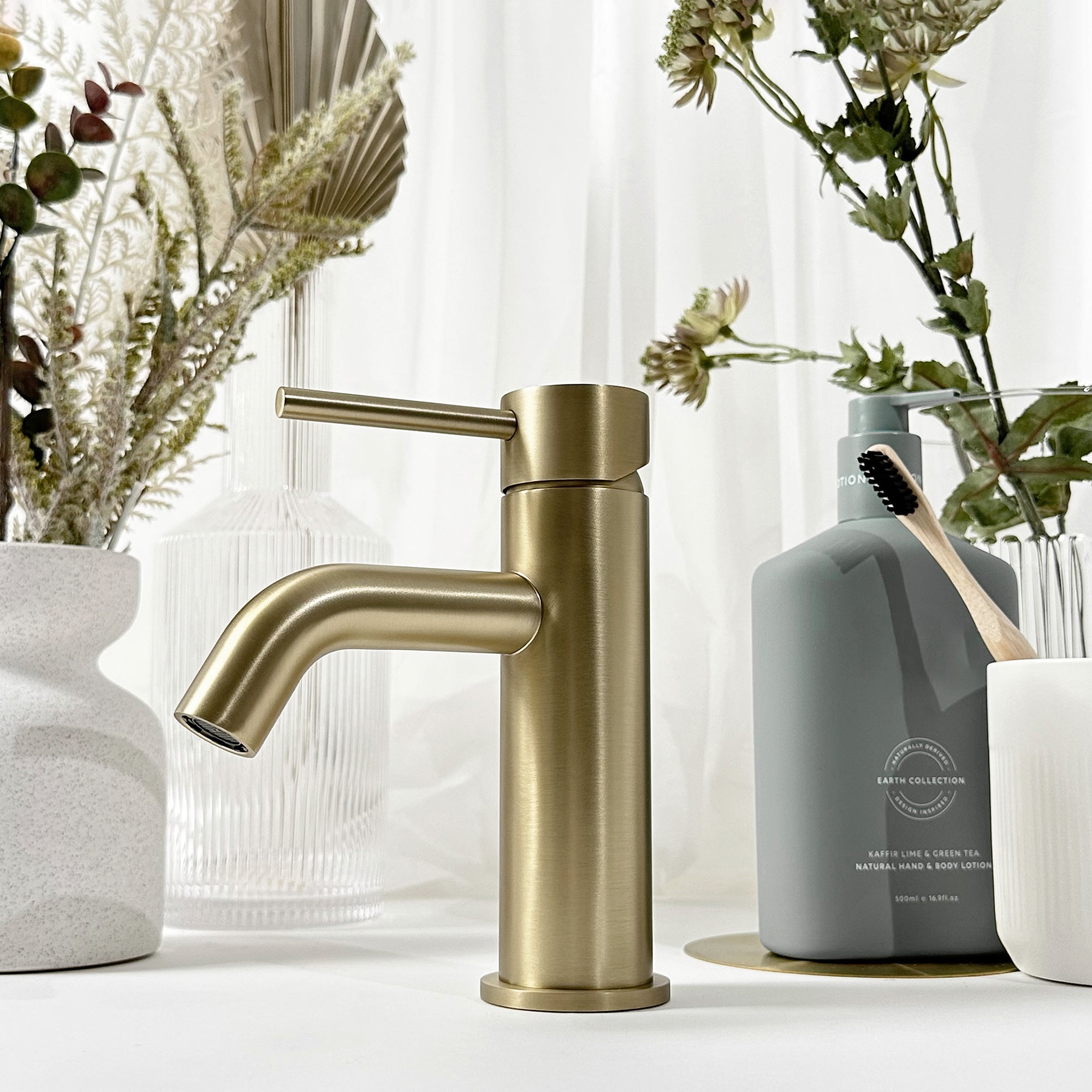 Mira Brushed Brass Gold Short Basin Mixer