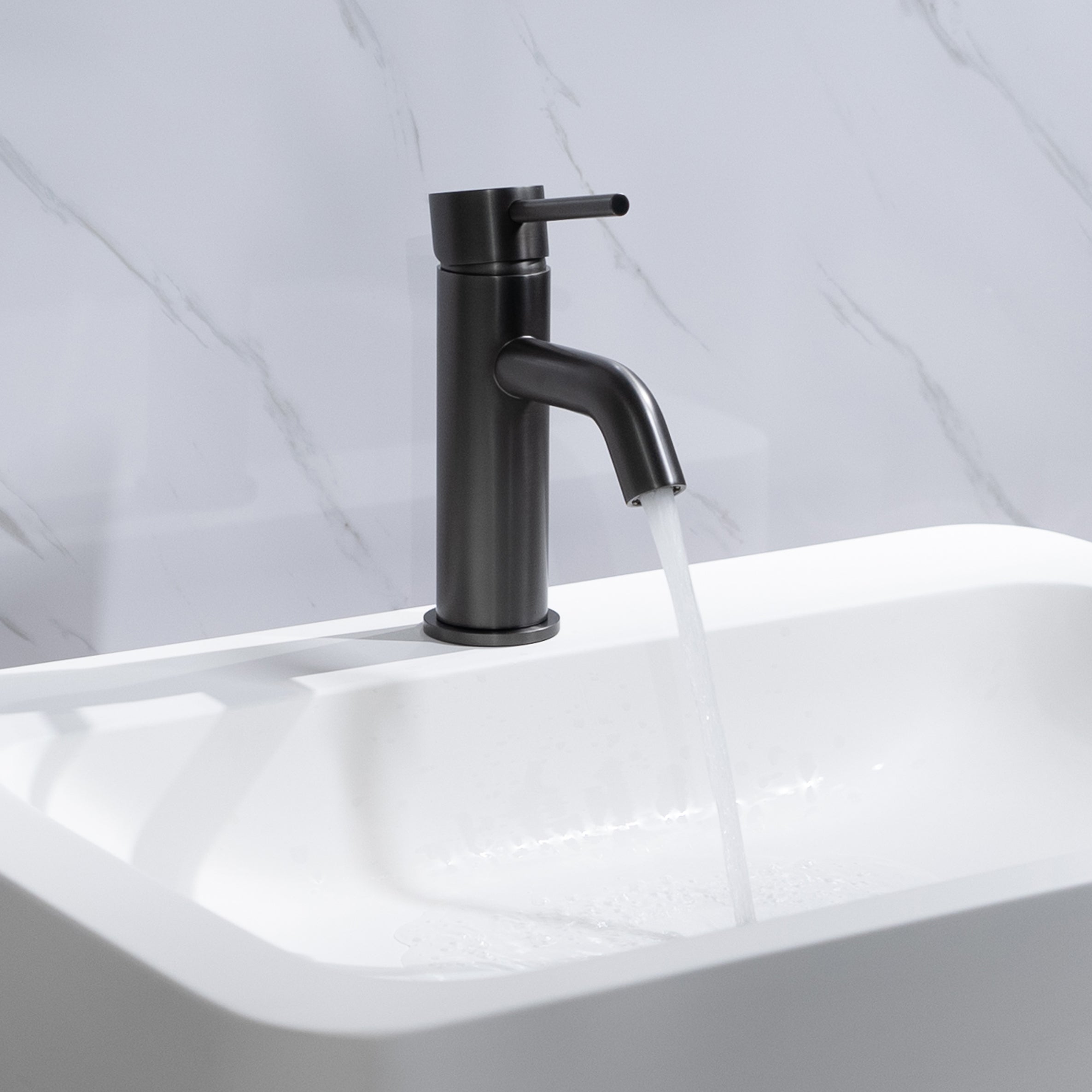 Mira Brushed Gunmetal Short Basin Mixer