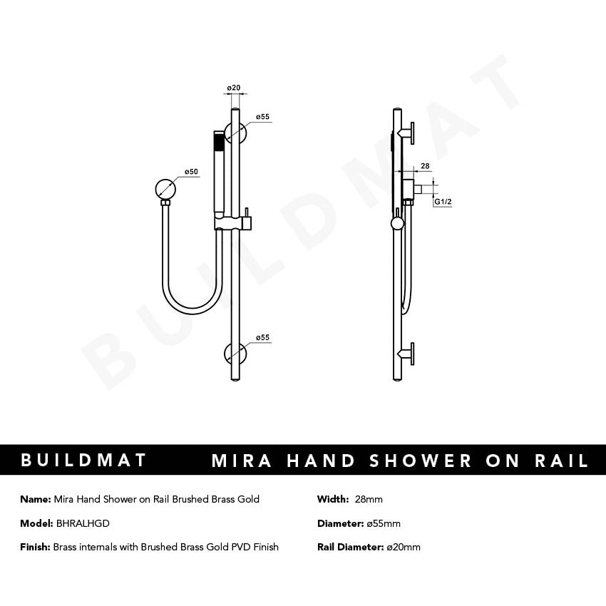 Mira Brushed Brass Gold Shower on Rail