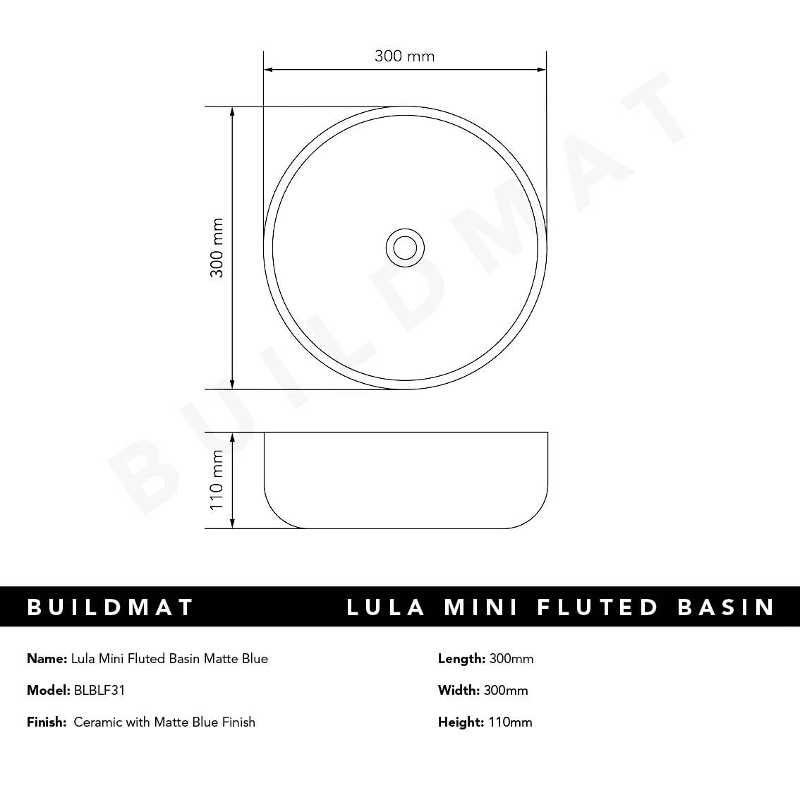 Lula Mini Fluted Matte Blue Basin