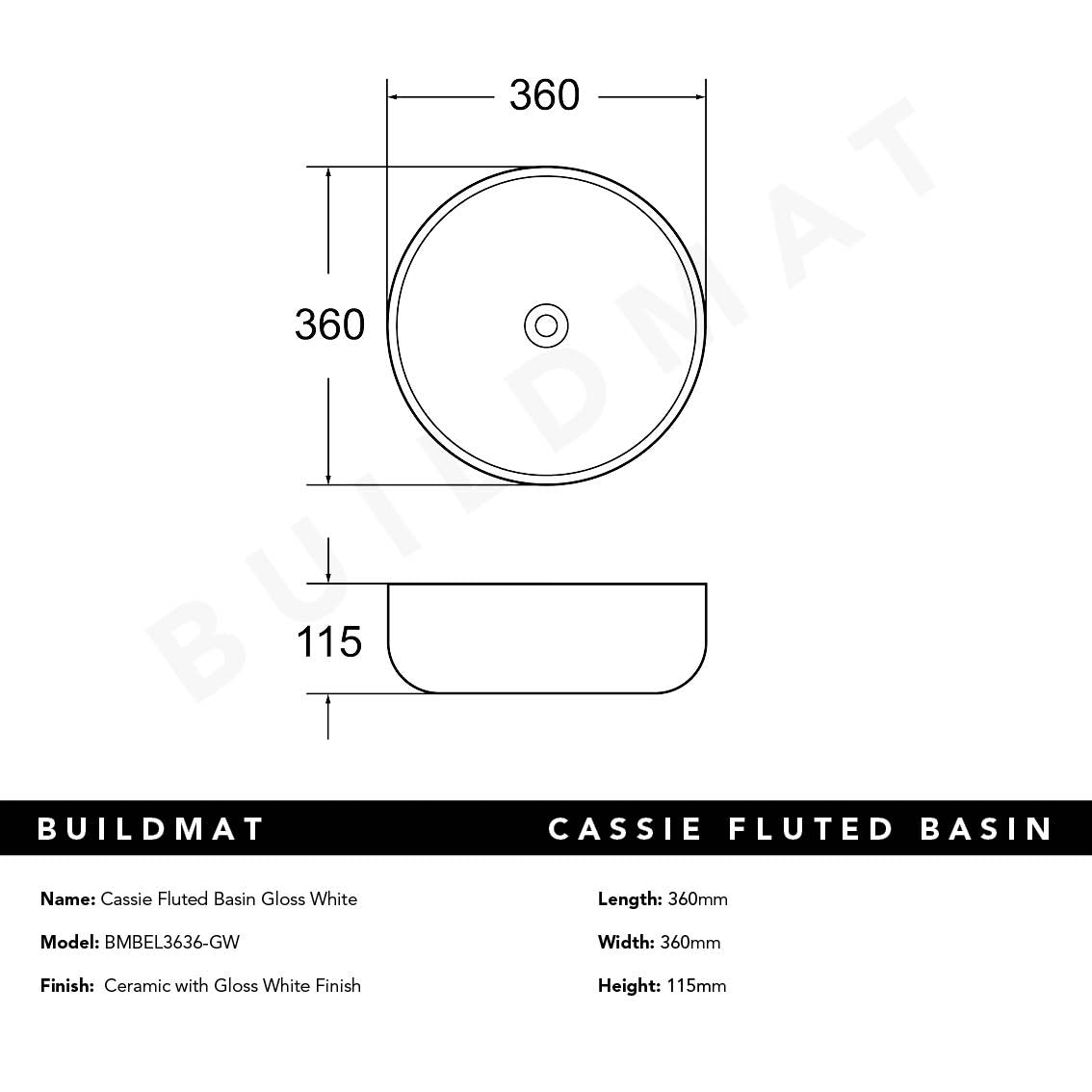 Cassie Gloss White Fluted Basin