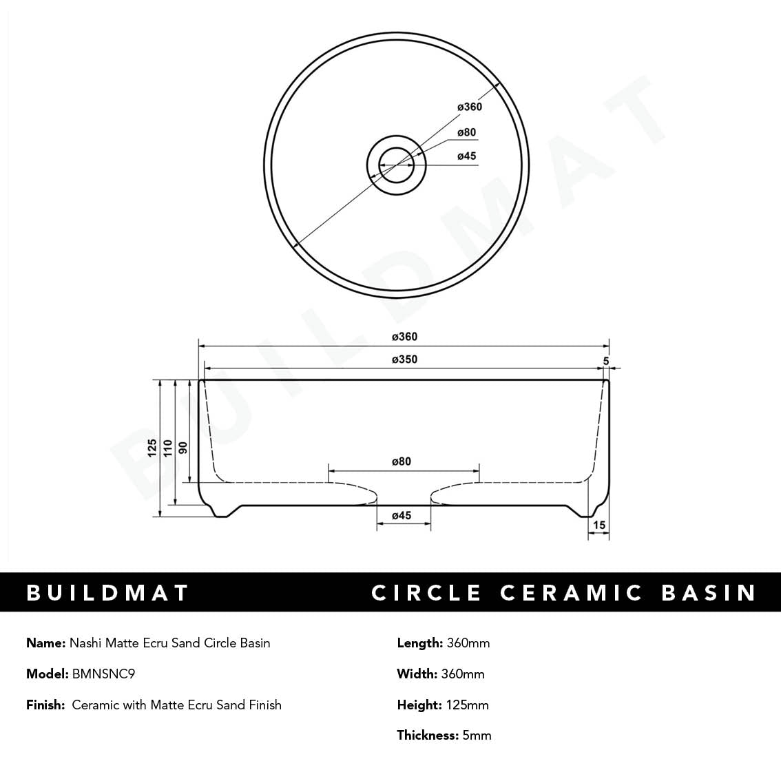 Nashi Matte Ecru Sand Circle Basin