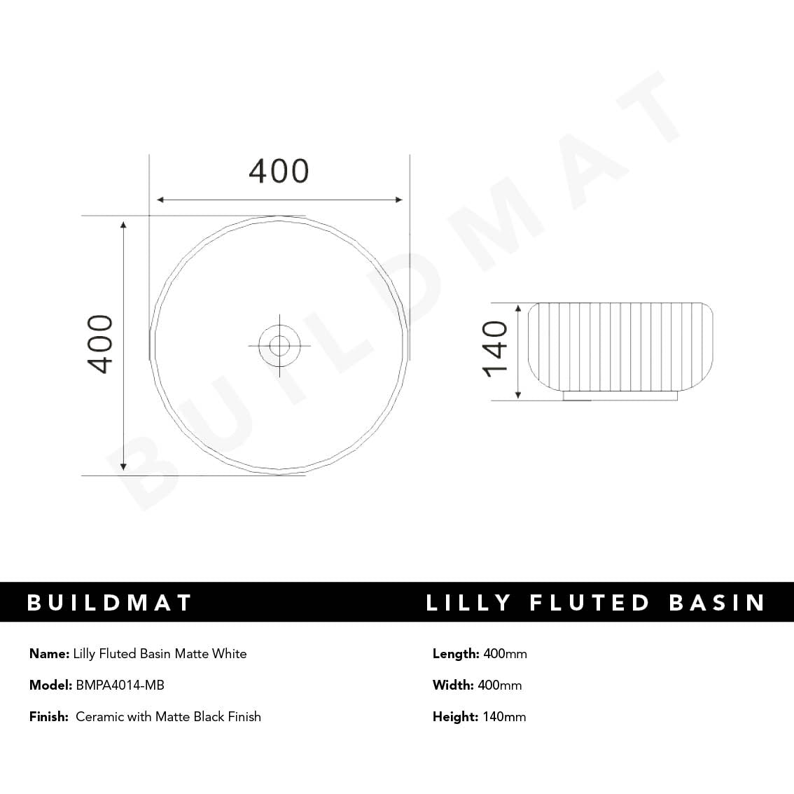 Lily Matte Black Fluted Basin