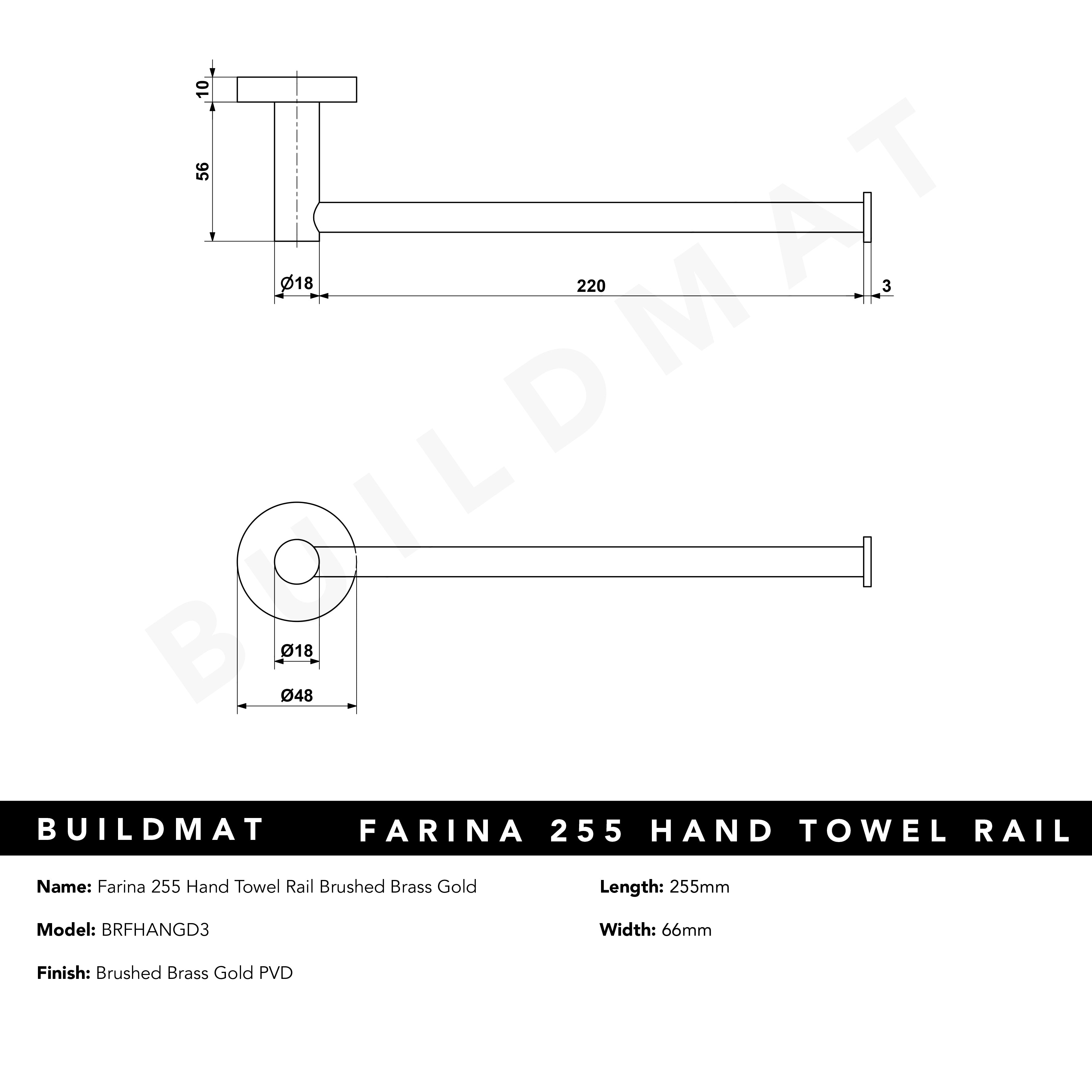 Farina 255 Hand Towel Rail Brushed Brass Gold