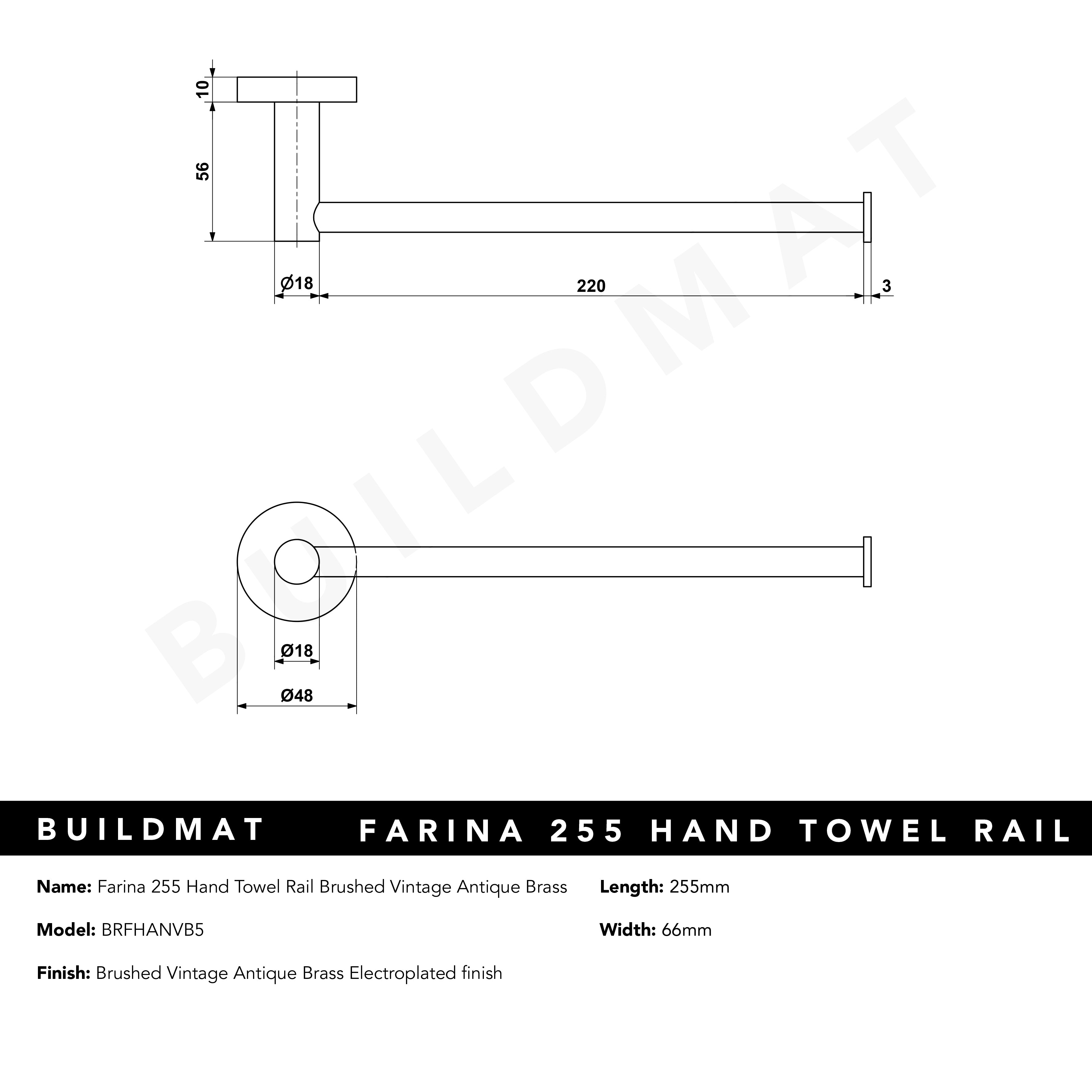 Farina 255 Hand Towel Rail Brushed Vintage Antique Brass