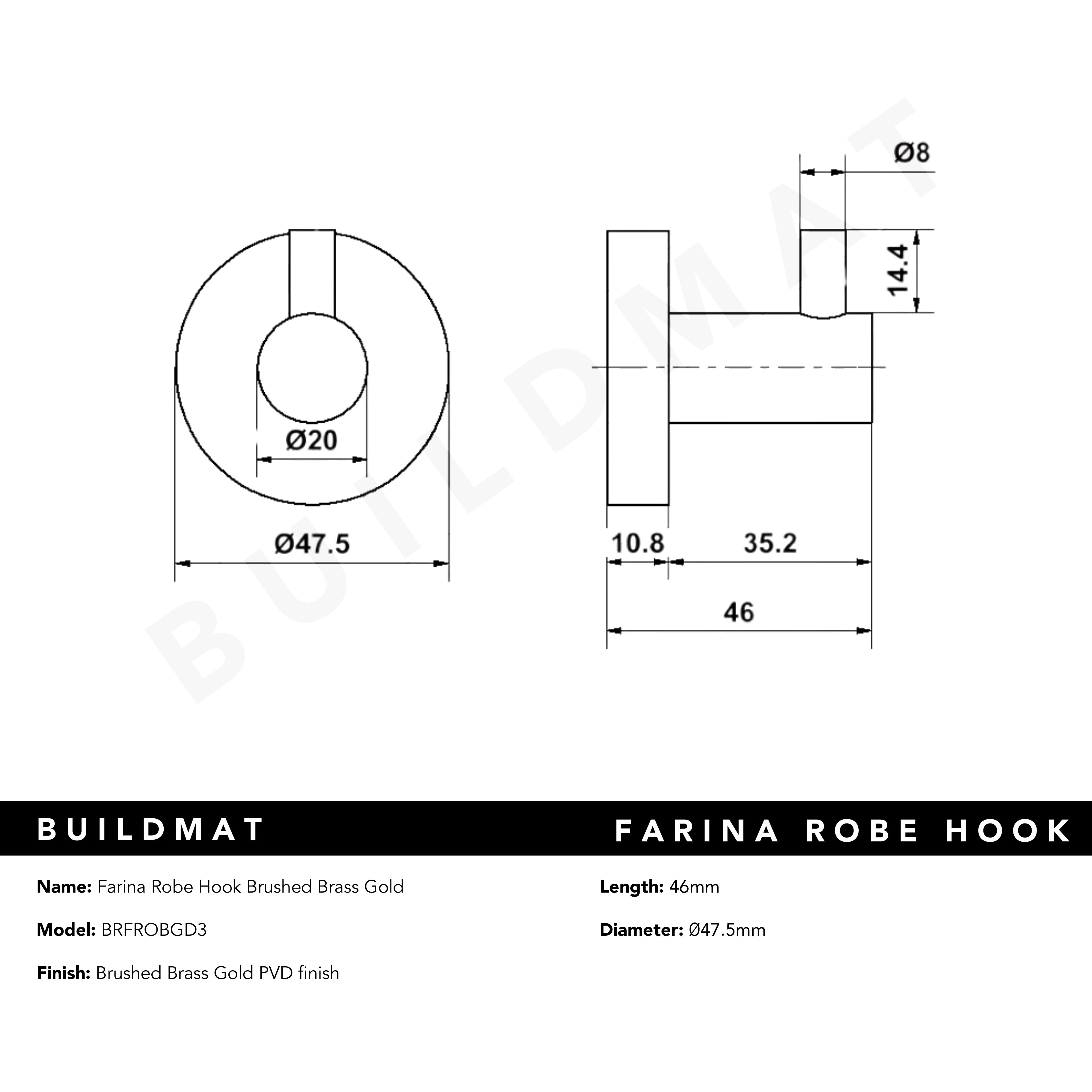 Farina Robe Hook Brushed Brass Gold