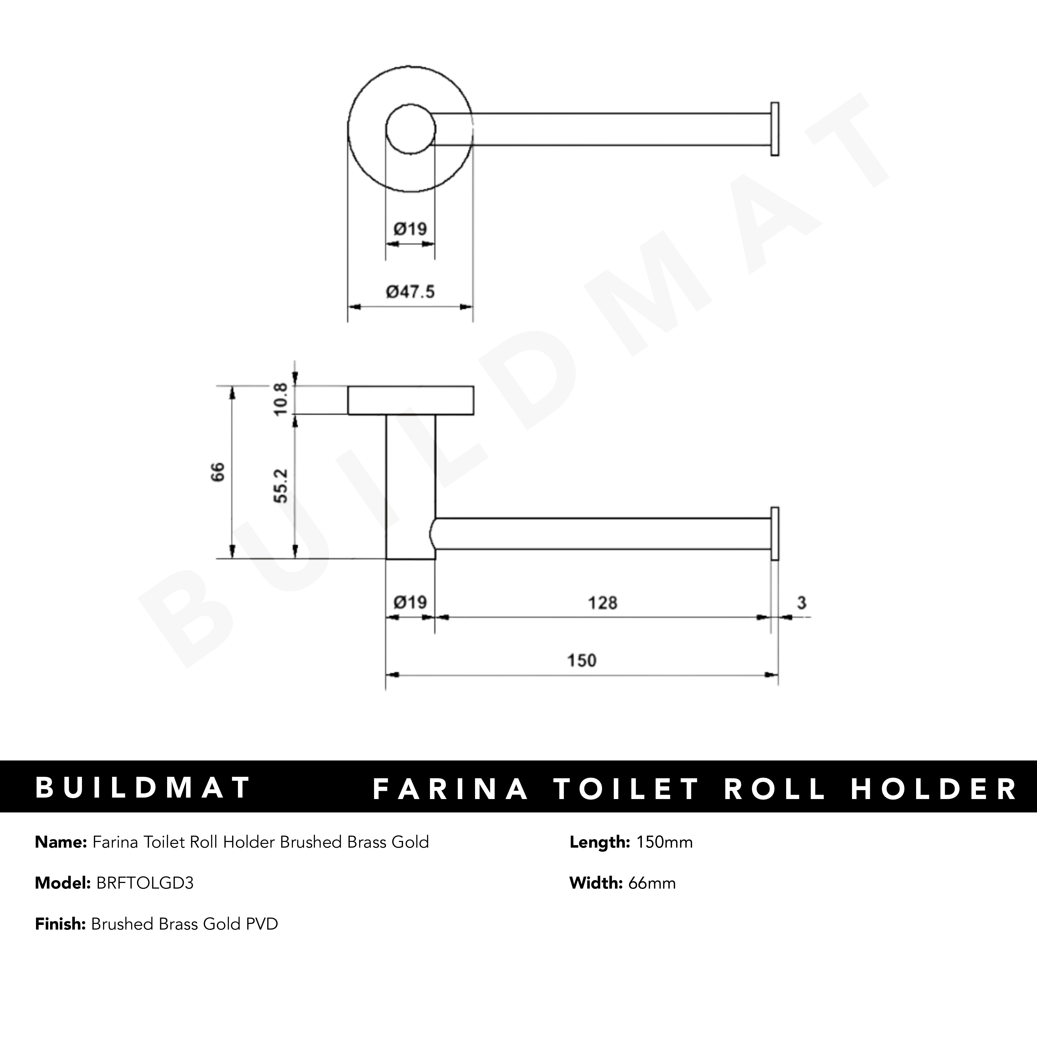 Farina Toilet Roll Holder Brushed Brass Gold