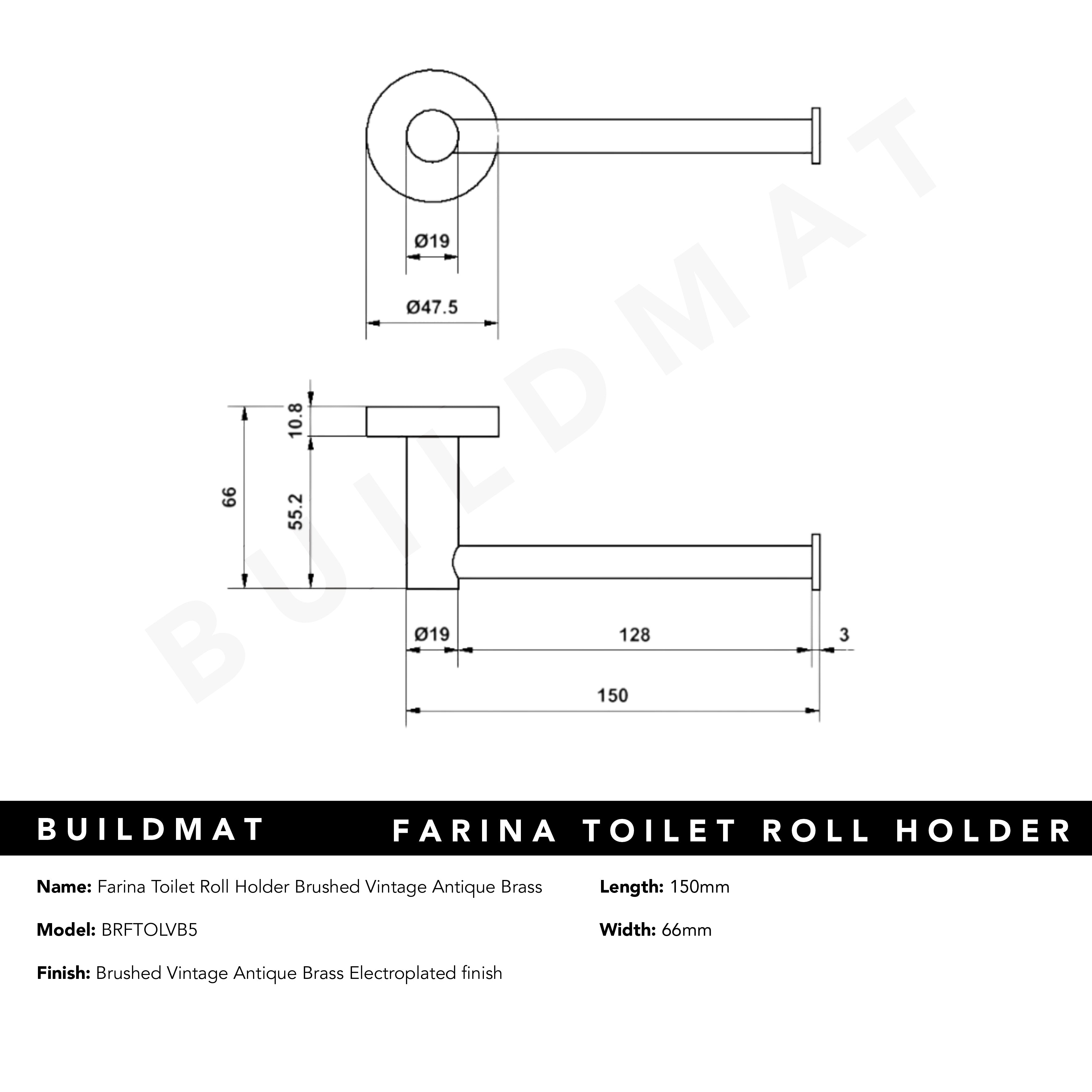 Farina Toilet Roll Holder Brushed Vintage Antique Brass