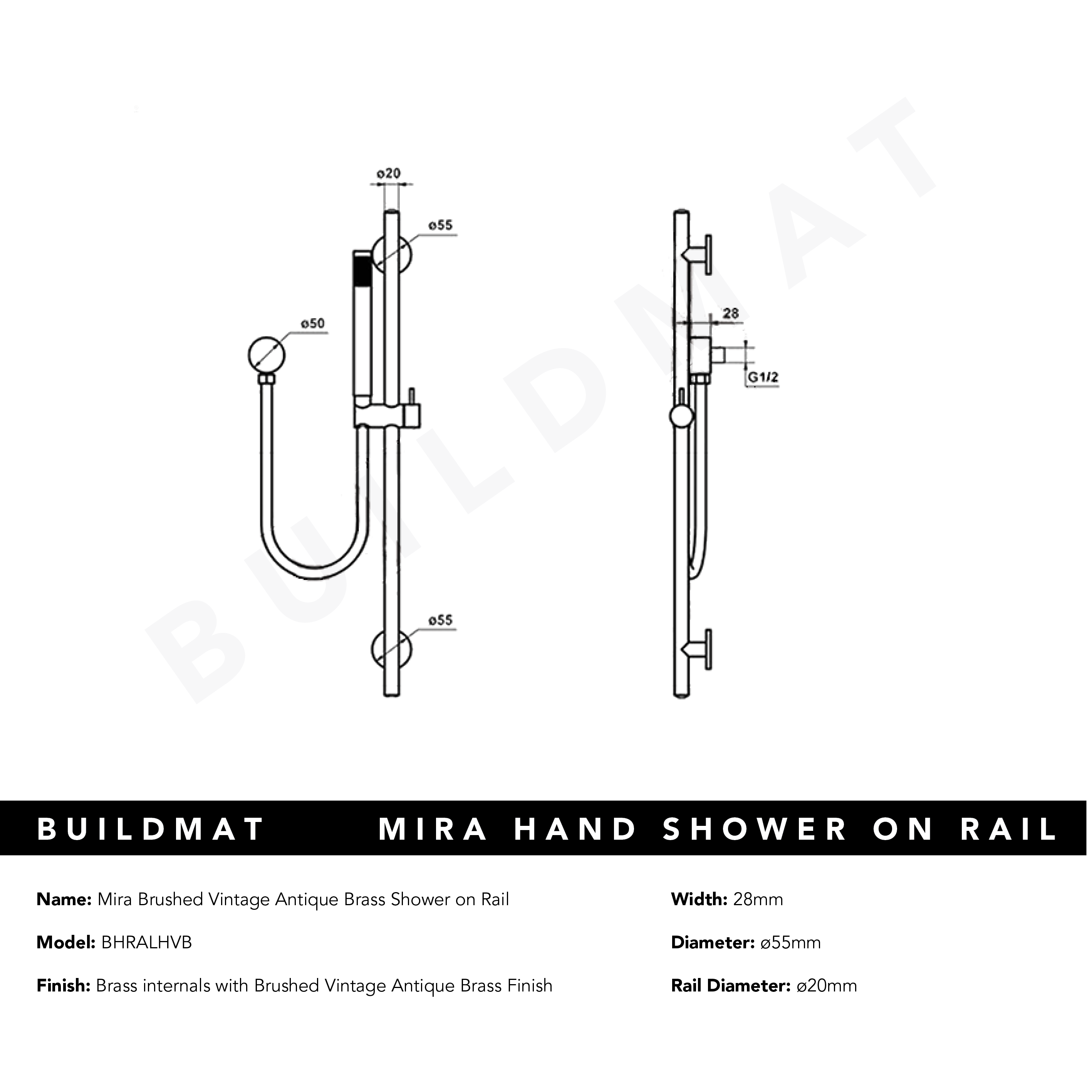 Mira Brushed Vintage Antique Brass Shower on Rail