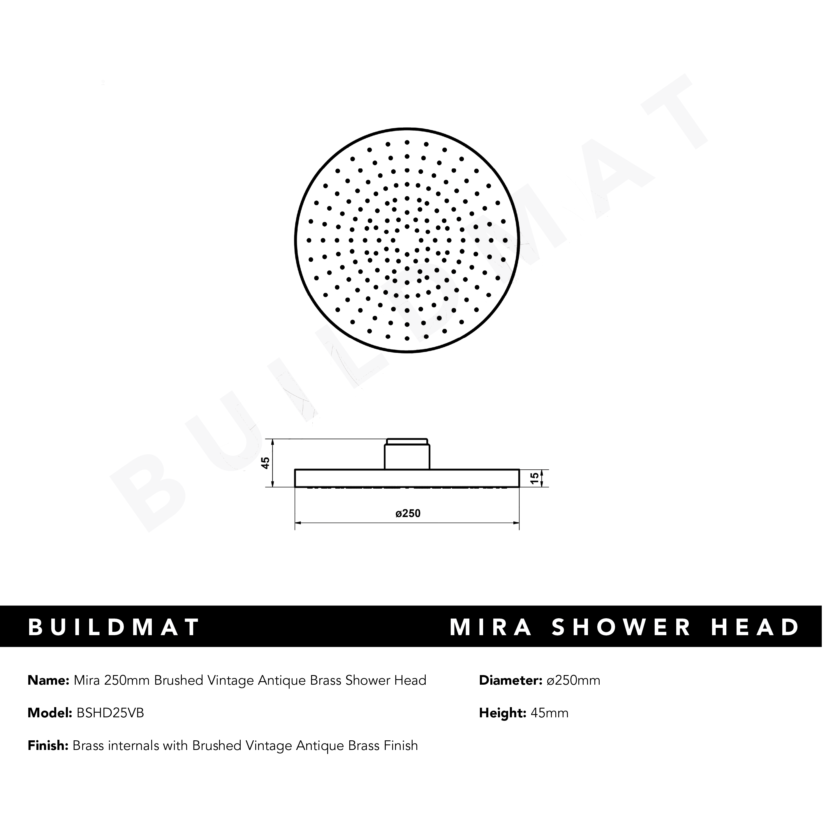 Mira 250mm Brushed Vintage Antique Brass Shower Head