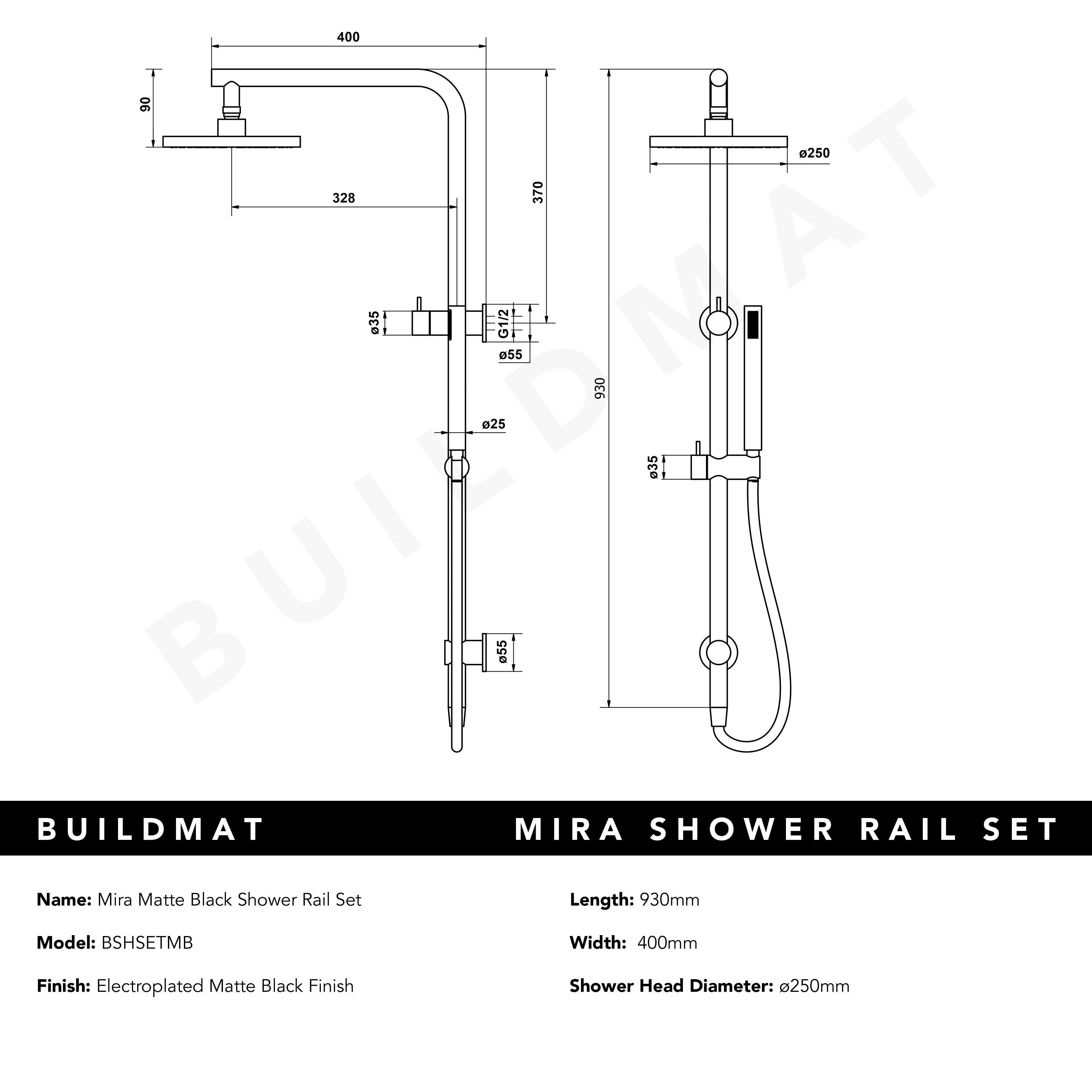 Mira Matte Black Shower Rail Twin Set