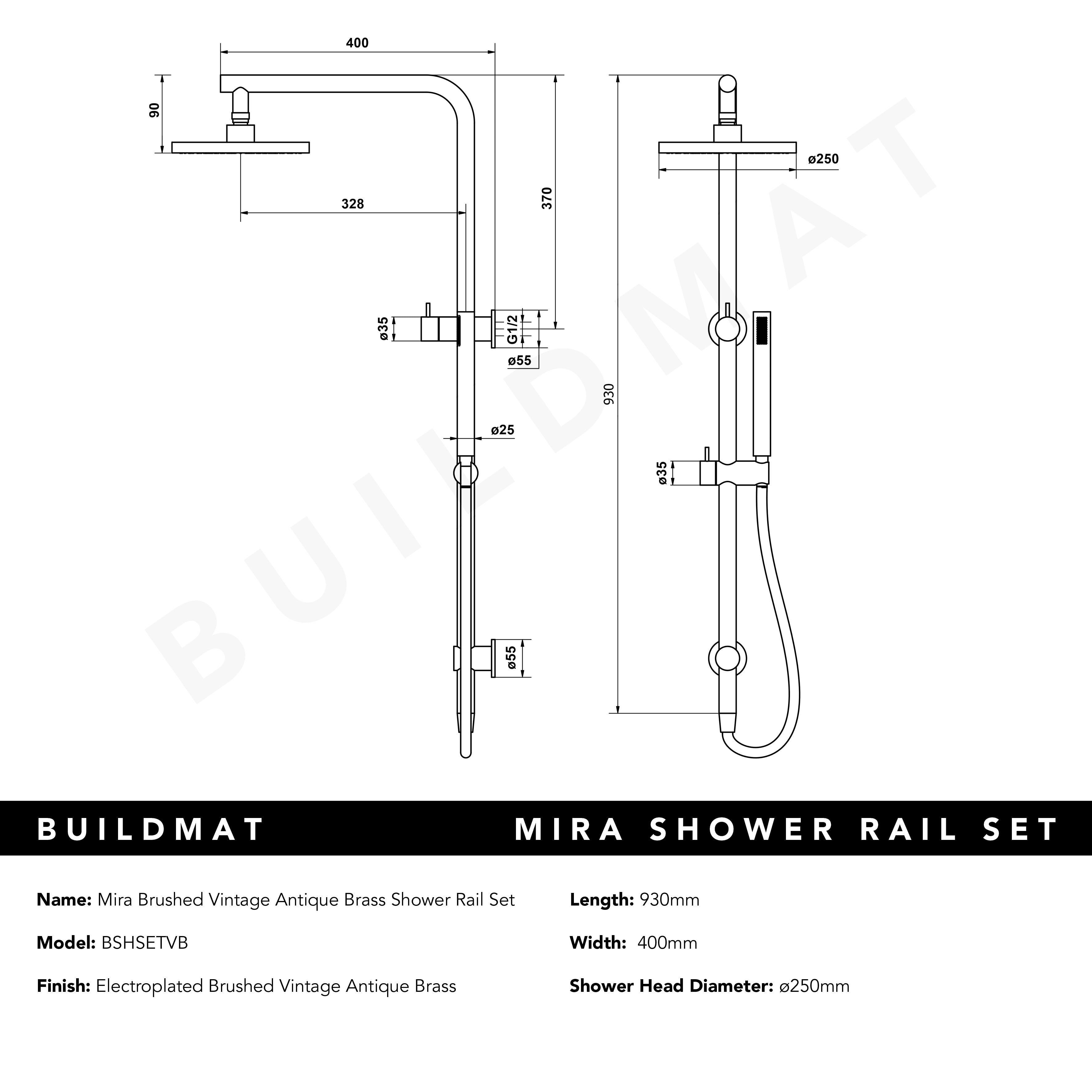 Mira Brushed Vintage Antique Brass Shower Rail Twin Set