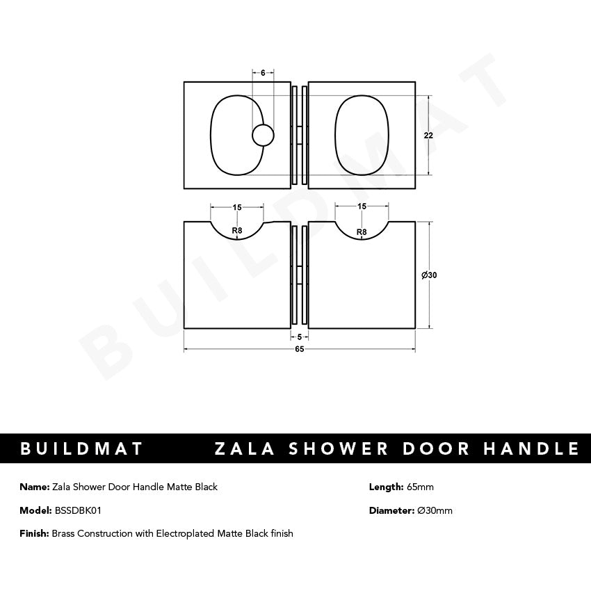 Zala Shower Door Handle Matte Black