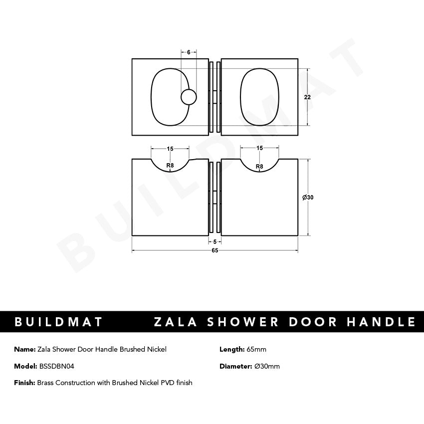 Zala Shower Door Handle Brushed Nickel