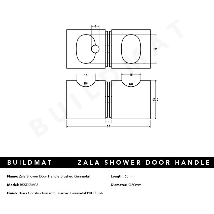 Zala Shower Door Handle Brushed Gunmetal