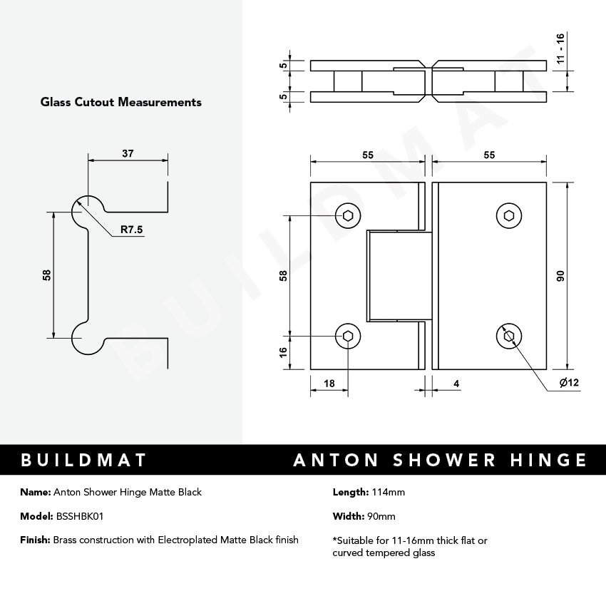 Anton Shower Hinge Matte Black