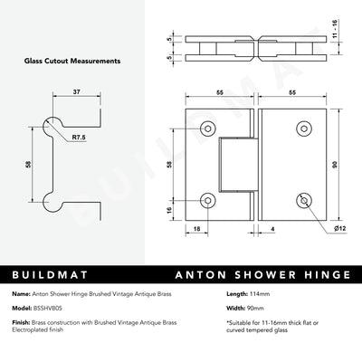 Anton Shower Hinge Brushed Vintage Antique Brass