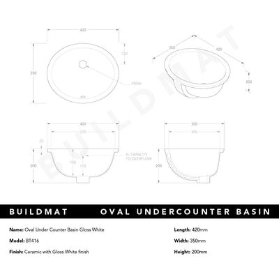 Oval Under Counter Basin Gloss White