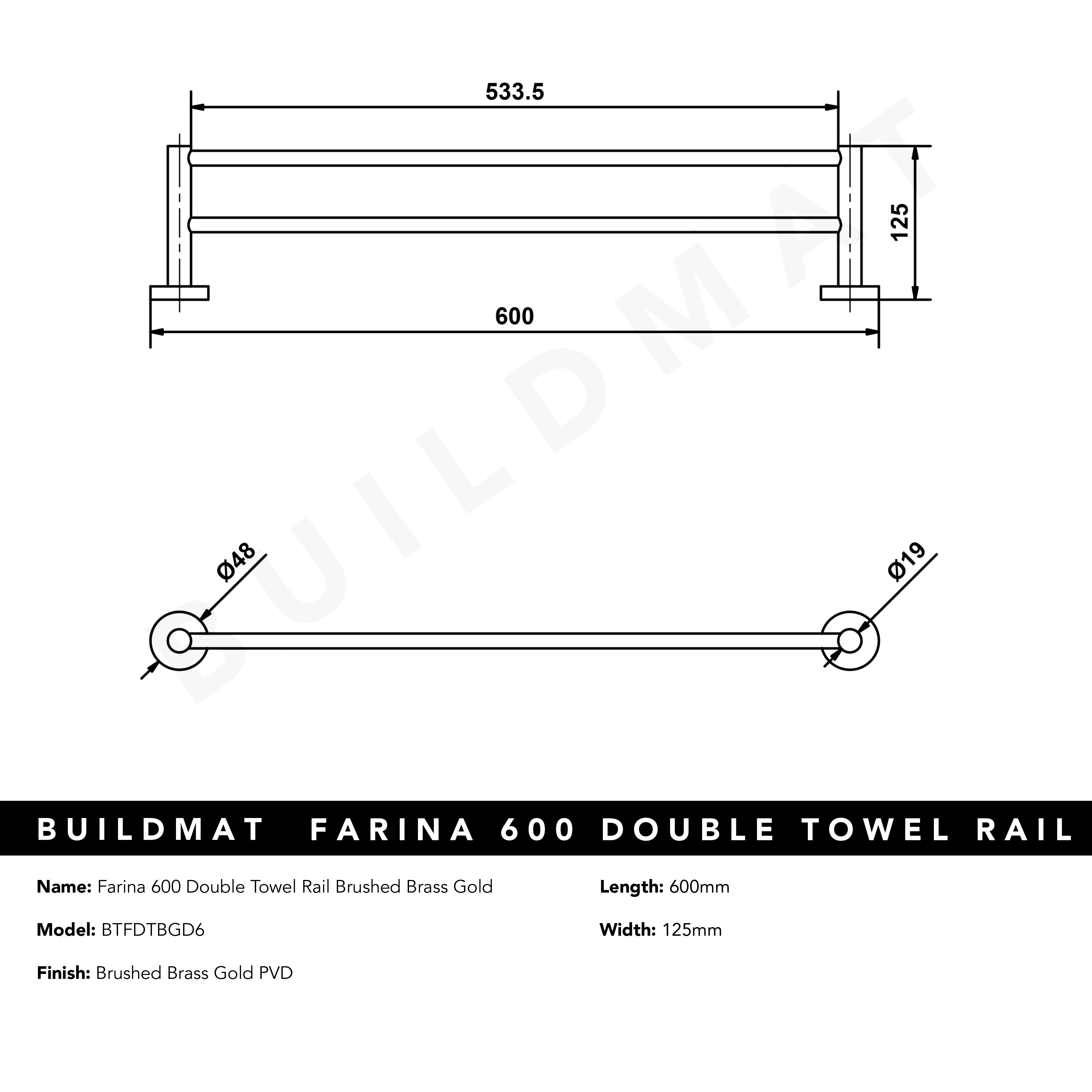 Farina 600 Double Towel Rail Brushed Brass Gold