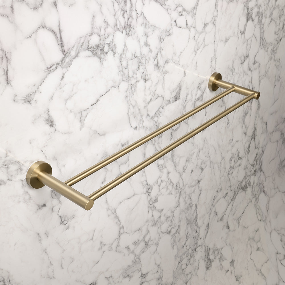 Farina 600 Double Towel Rail Brushed Brass Gold