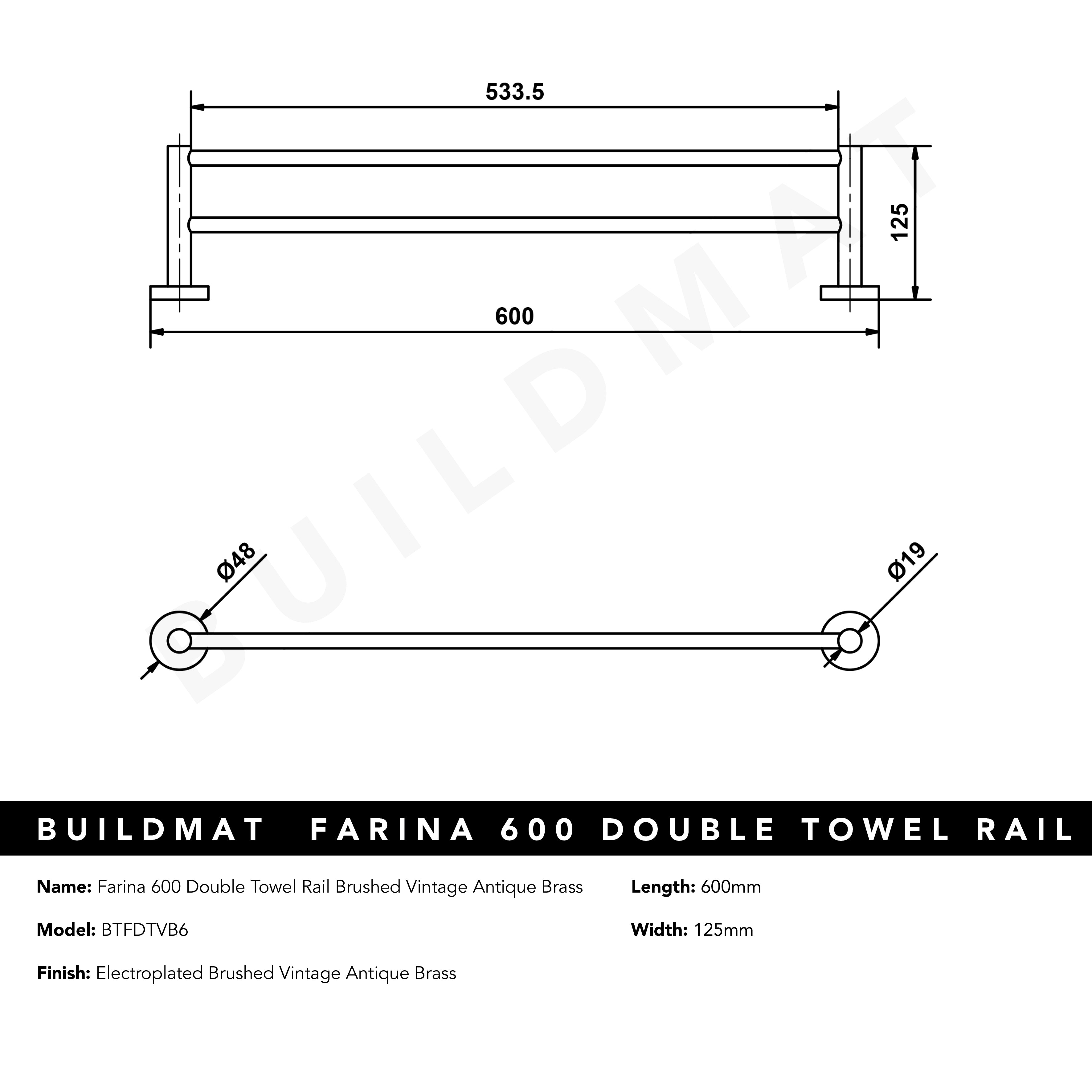 Farina 600 Double Towel Rail Brushed Vintage Antique Brass