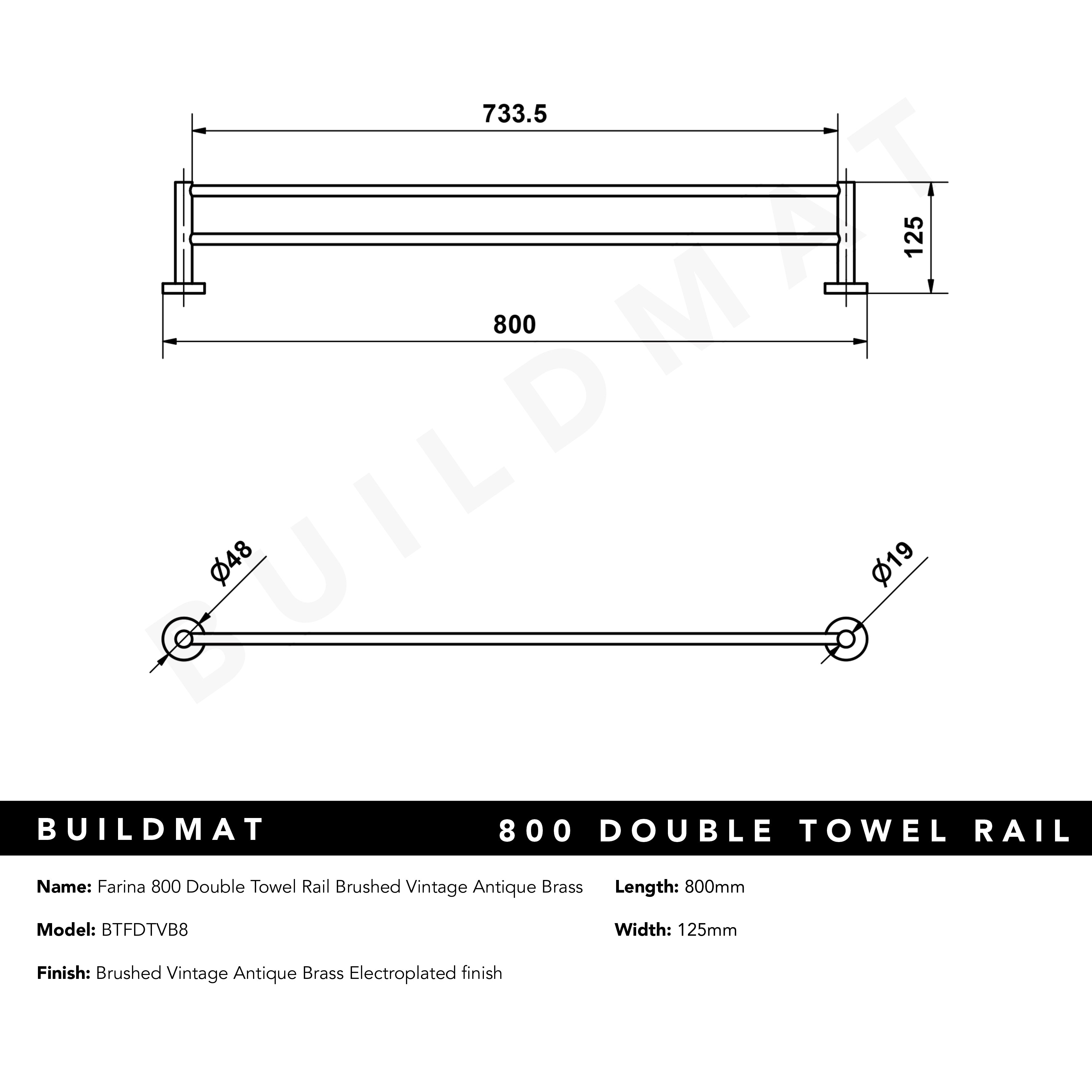 Farina 800 Double Towel Rail Brushed Vintage Antique Brass