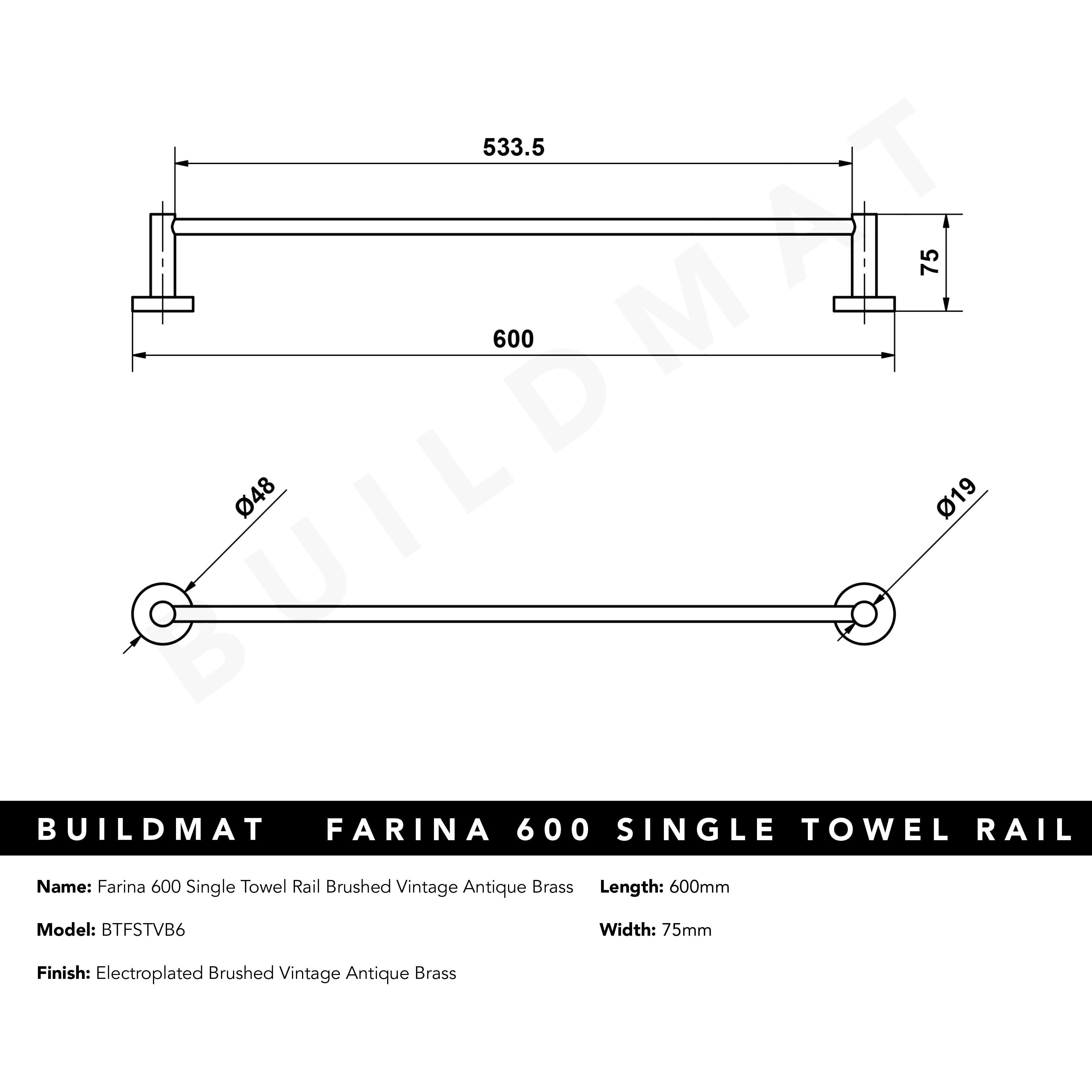 Farina 600 Single Towel Rail Brushed Vintage Antique Brass