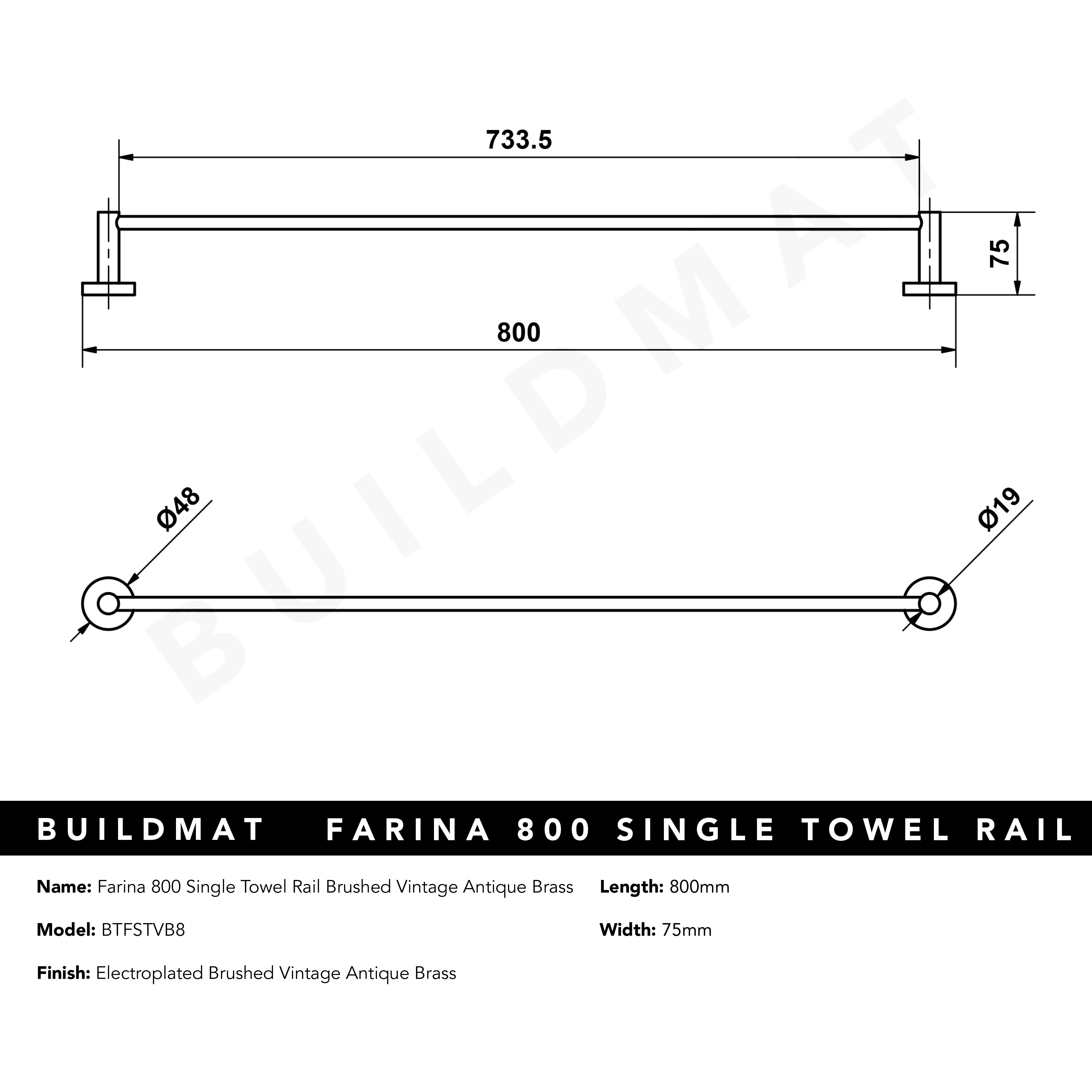 Farina 800 Single Towel Rail Brushed Vintage Antique Brass