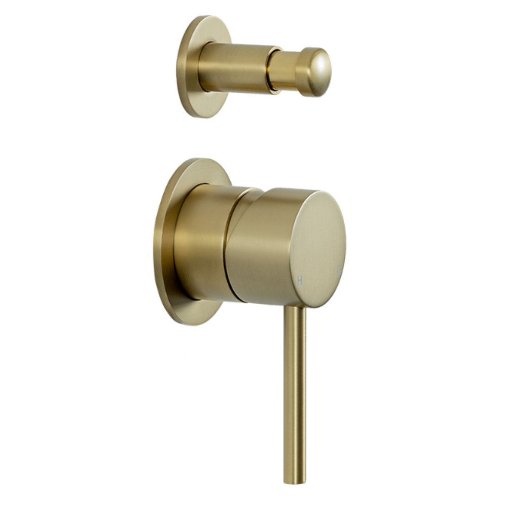 Mira Brushed Brass Gold Wall Mixer with divertor