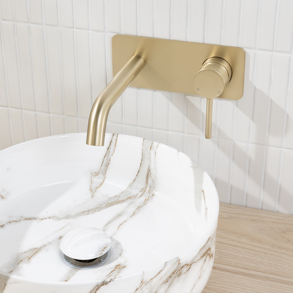 Mira Brushed Brass Gold Wall Mixer and Spout