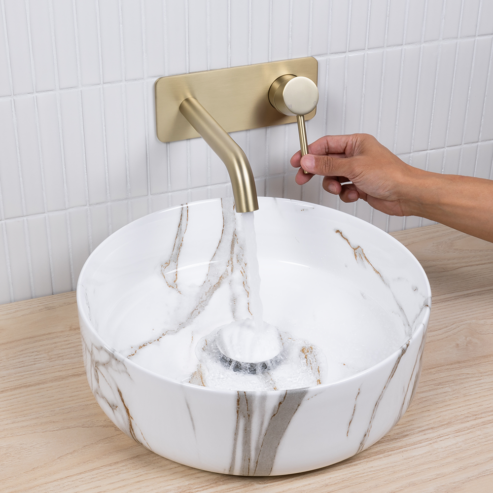 Mira Brushed Brass Gold Wall Mixer and Spout