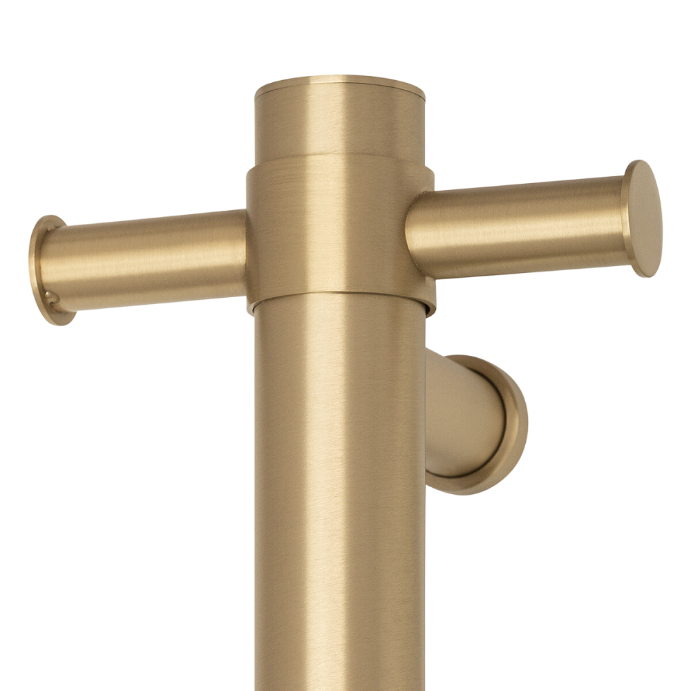 Straight Round Vertical Single Heated Towel Rail Brushed Brass Gold