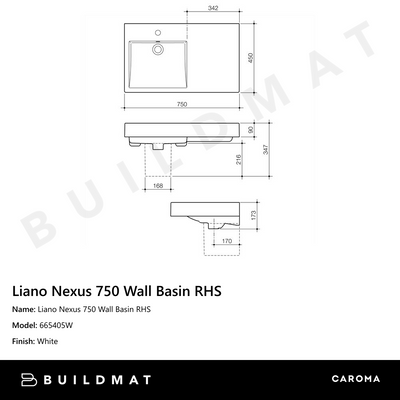 Liano Nexus 750 Wall Basin RHS