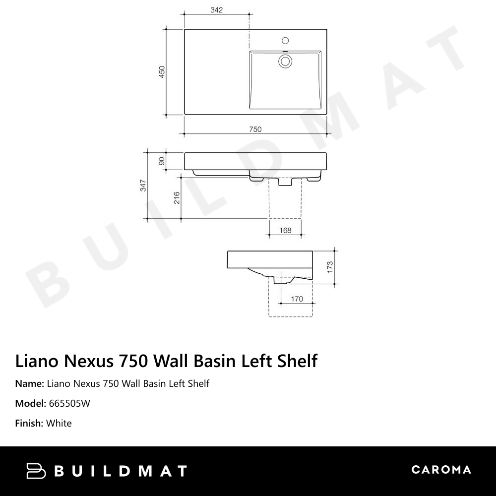 Liano Nexus 750 Wall Basin Left Shelf