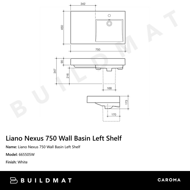 Liano Nexus 750 Wall Basin Left Shelf