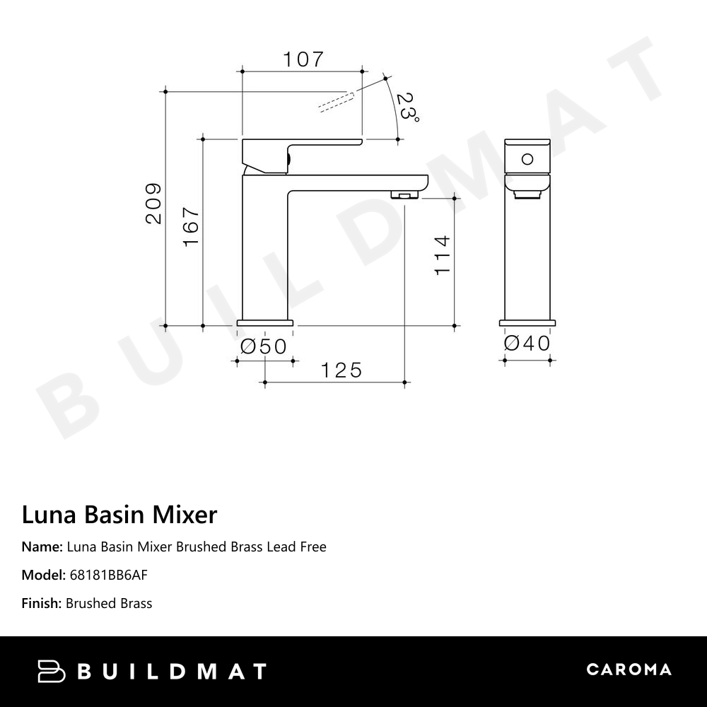 Luna Basin Mixer Brushed Brass Lead Free