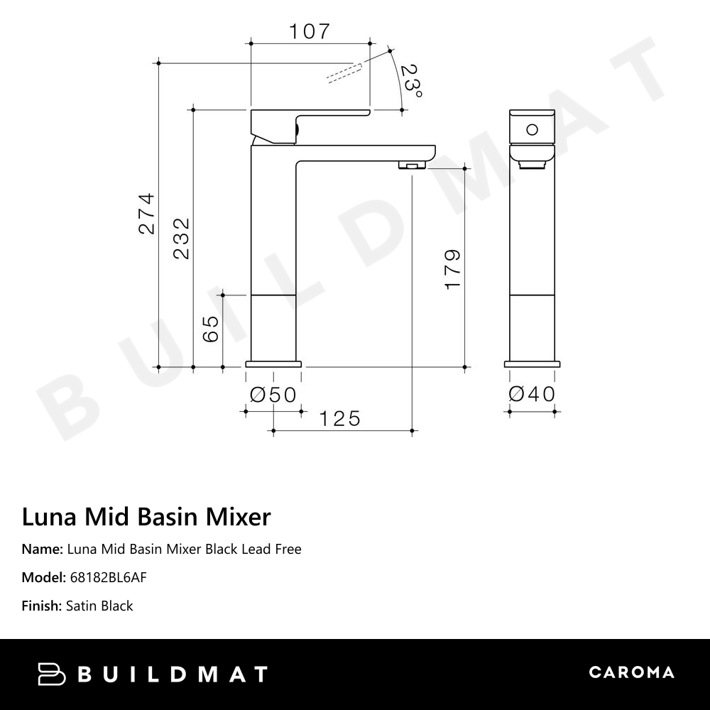 Luna Mid Basin Mixer Black Lead Free