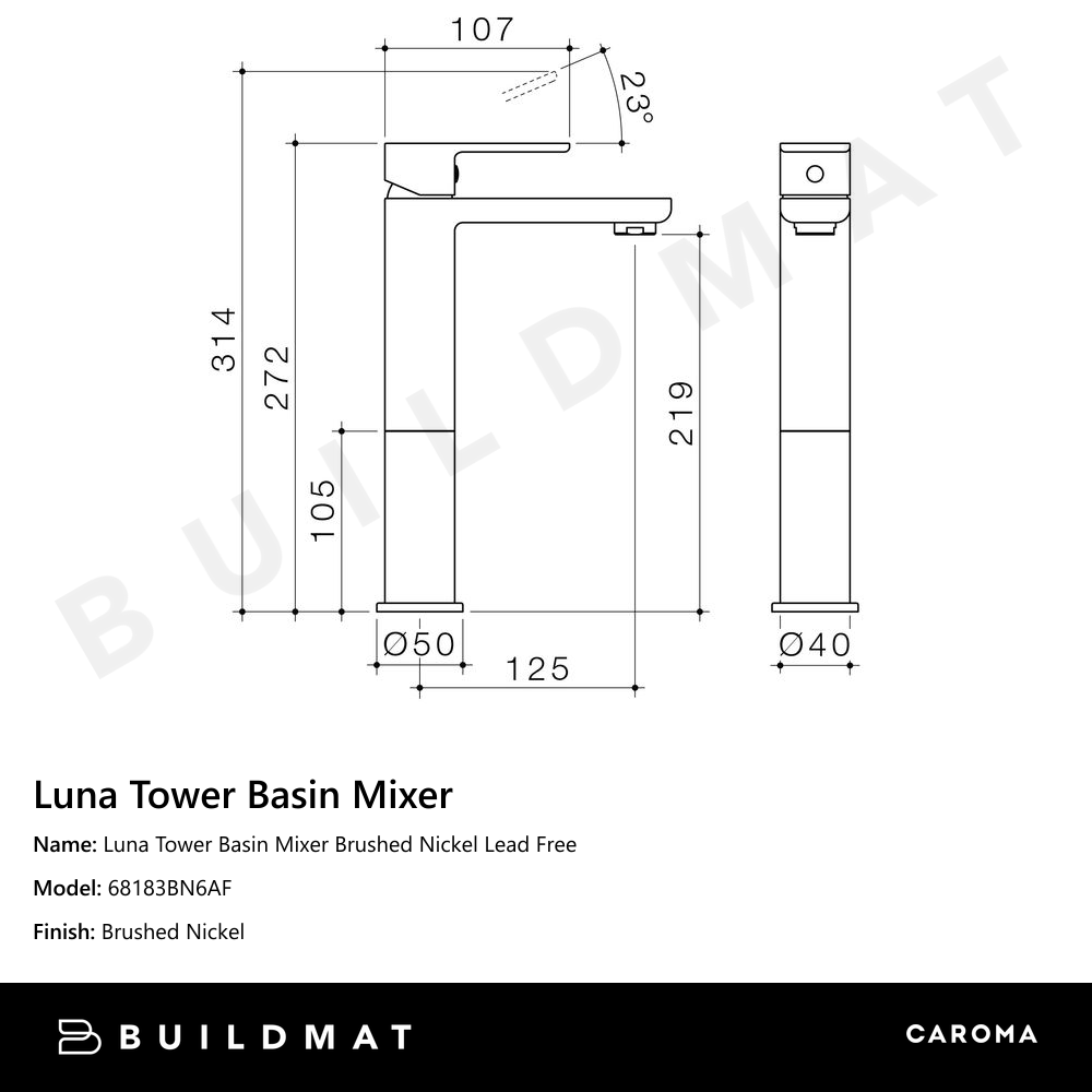 Luna Tower Basin Mixer Brushed Nickel Lead Free