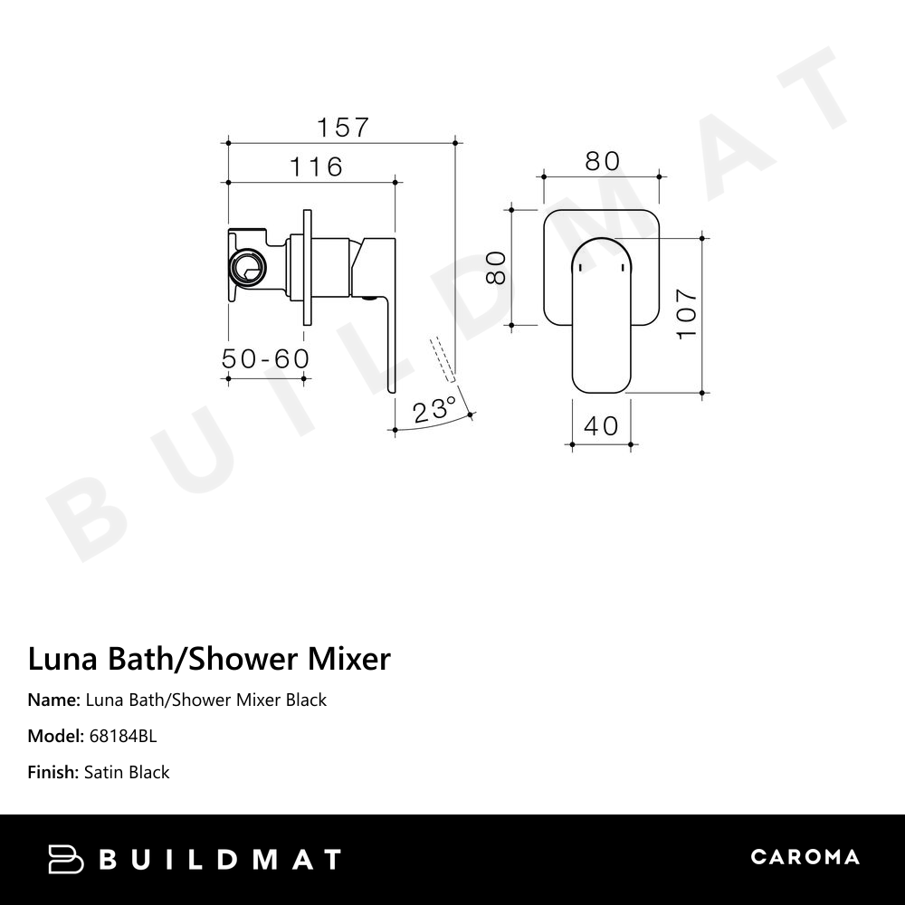 Luna Bath/Shower Mixer Black